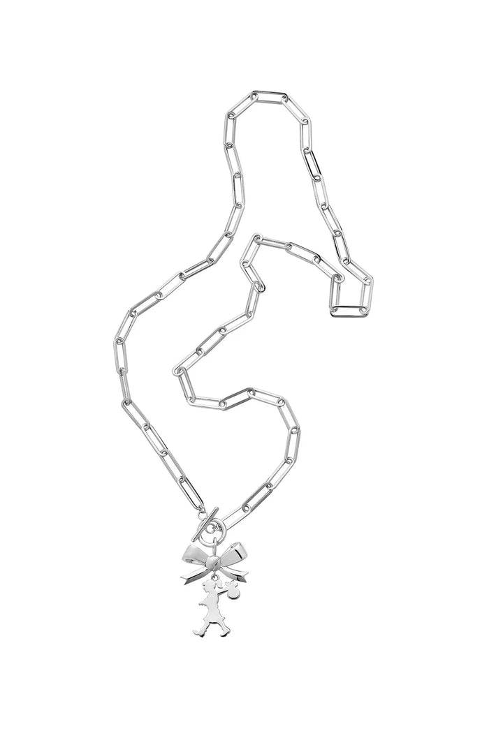 Karen Walker Silver Girl With Bow Necklace