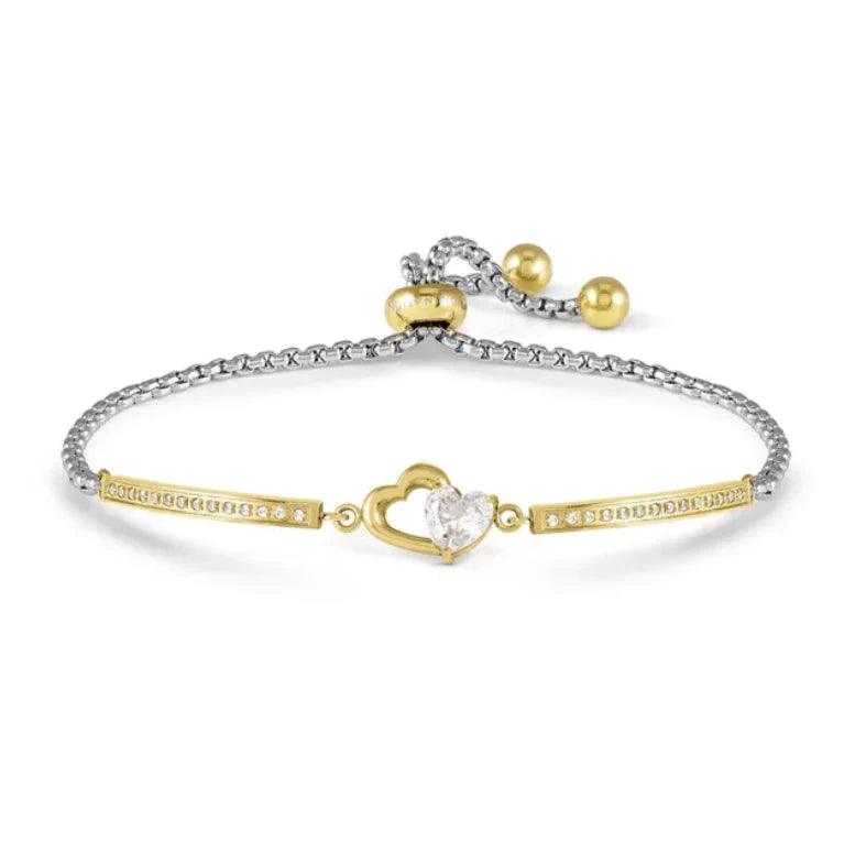 Nomination Milleluci Refined Bracelet in Stainless Steel & CZ Gold Double Hearts