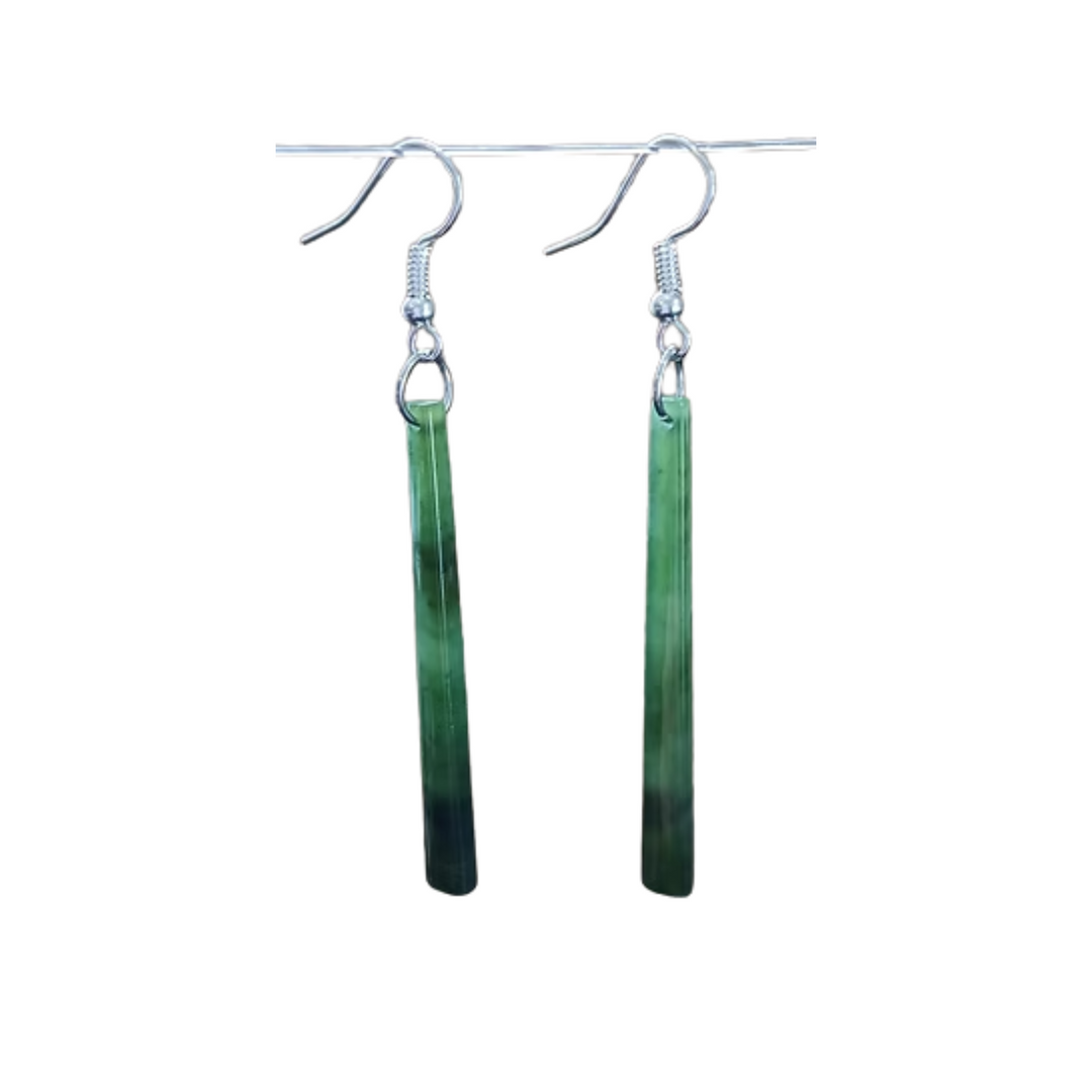 NZ Greenstone Long Thin Drop Earrings