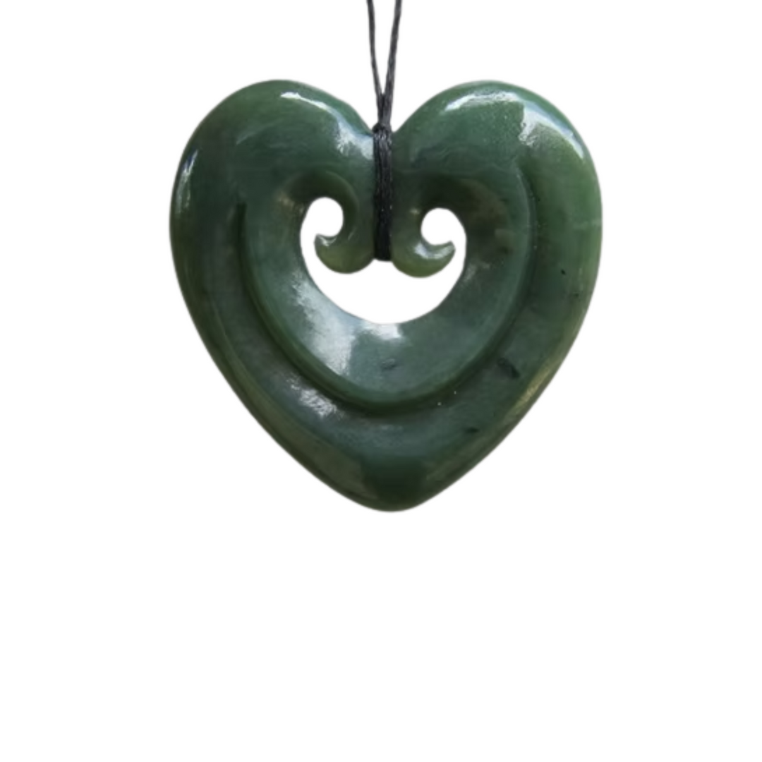 NZ Greenstone Smiling Manawa / Heart Pendant 38mm