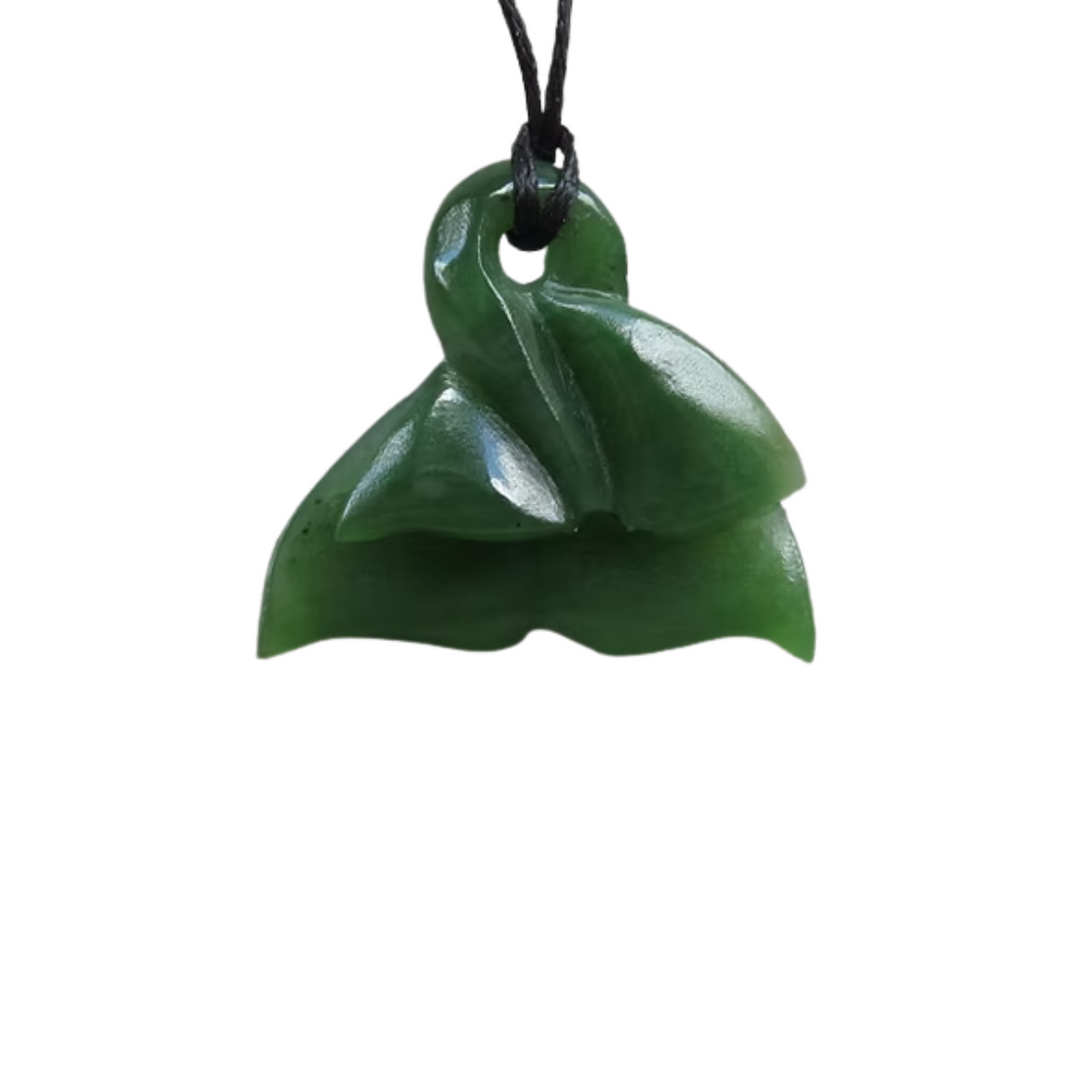 NZ Greenstone Double Whale Tail Pendant 34mm