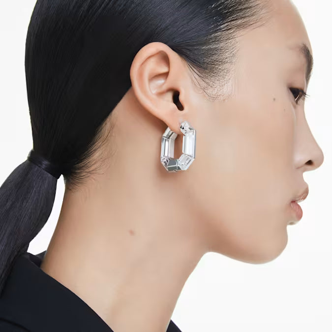 Lucent Hoop Earrings Octagon Shape Small White