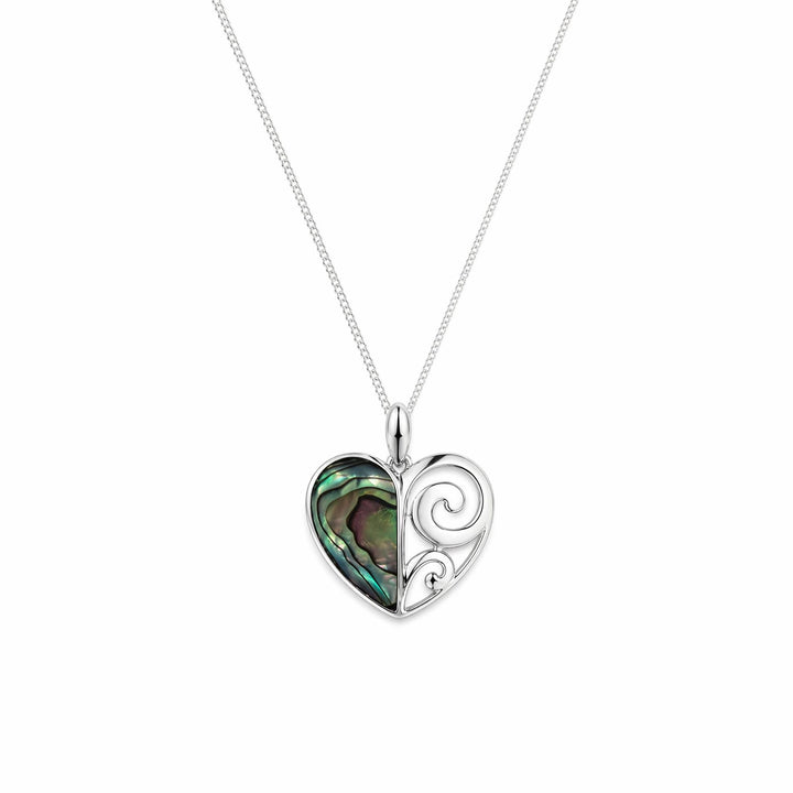LT Sterling Silver Paua Heart & Koru Necklace