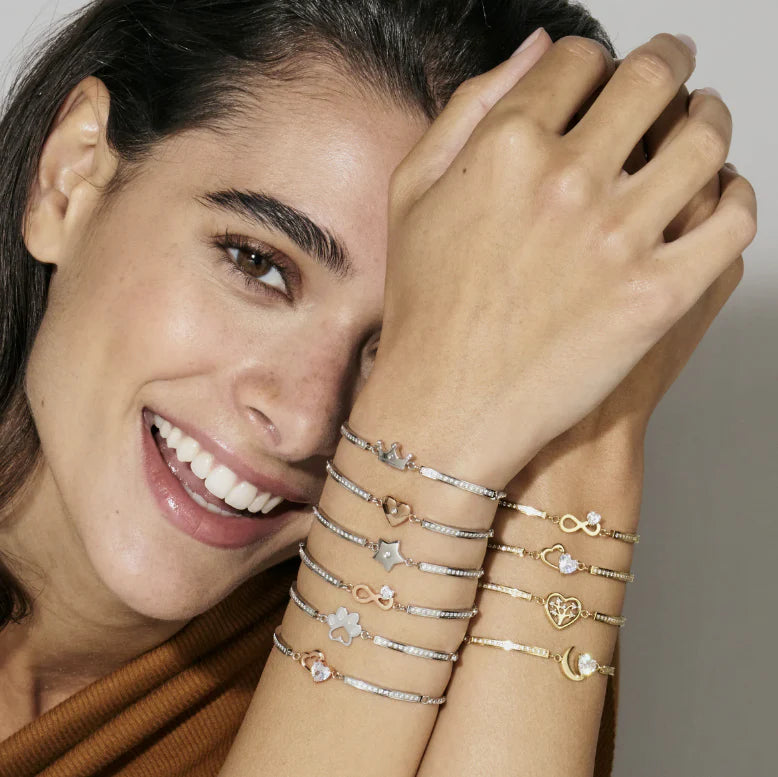 Nomination Milleluci Refined Bracelet in Stainless Steel & CZ Gold Double Hearts