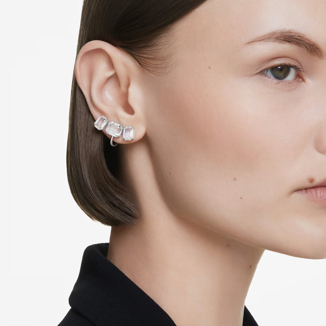 Millenia Clip Earrings Octagon Cut White Rhodium Plated