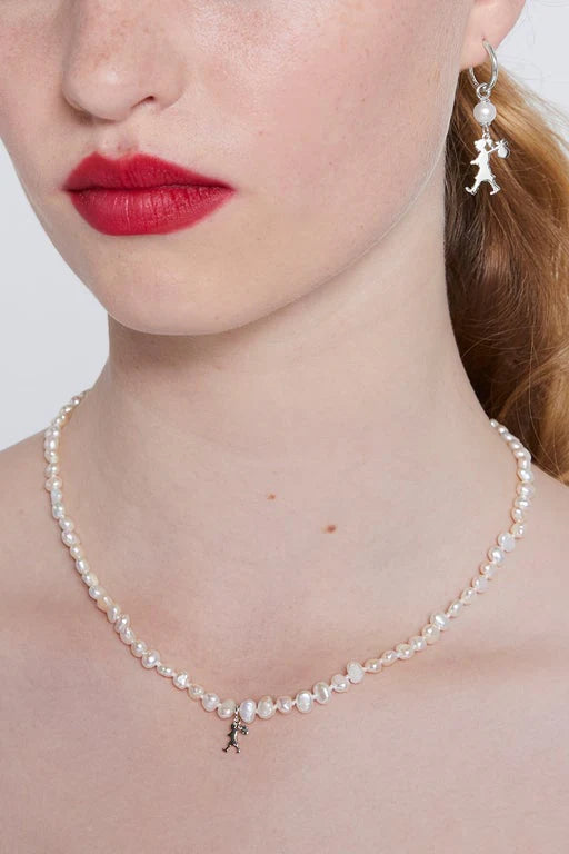 Karen Walker Silver Mini Girl With Pearl Necklace