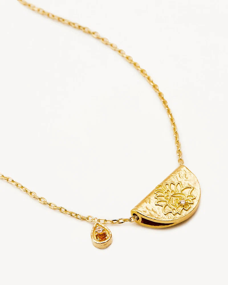 By Charlotte 18k Gold Vermeil Lotus November Birthstone Necklace - Citrine