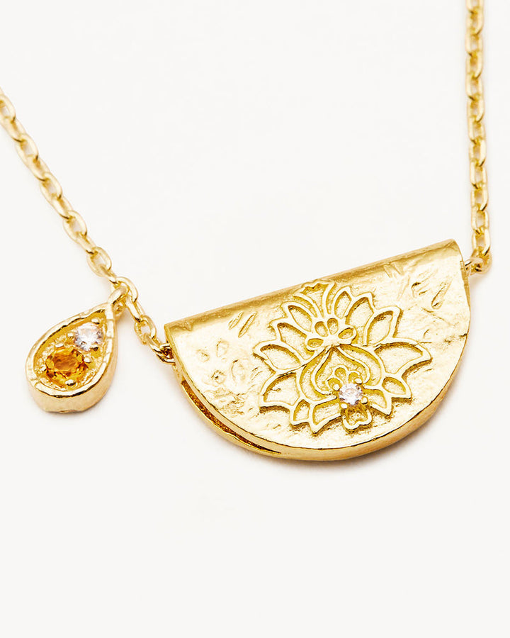 By Charlotte 18k Gold Vermeil Lotus November Birthstone Necklace - Citrine