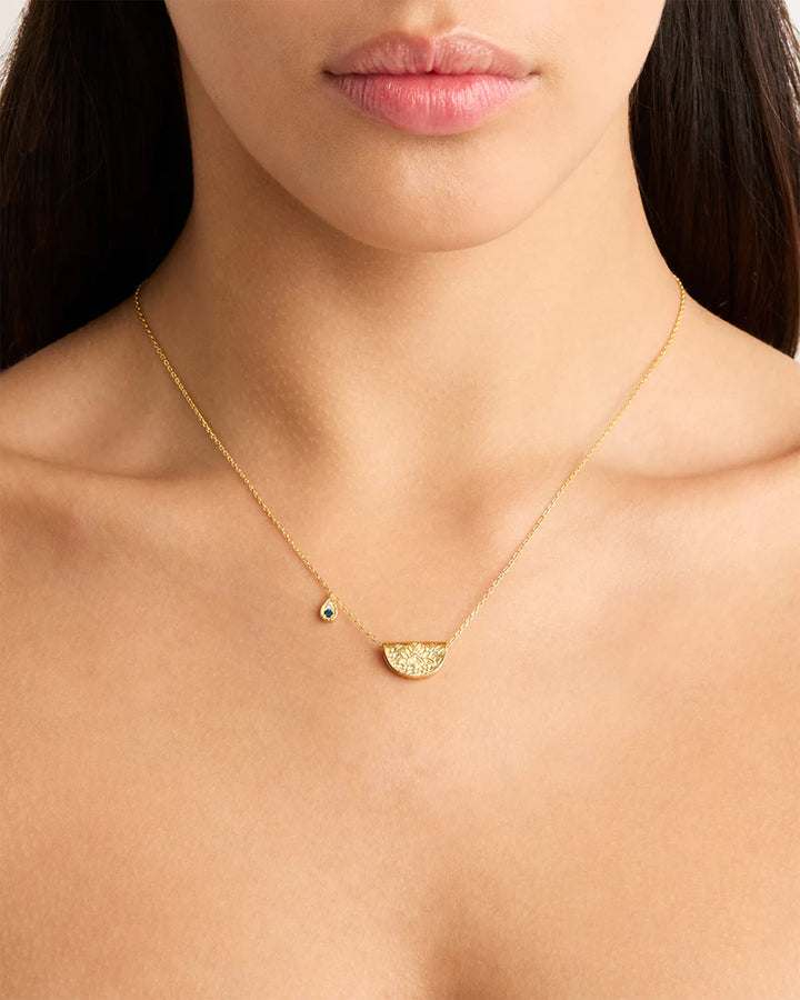 By Charlotte 18k Gold Vermeil Lotus December Birthstone Necklace - Blue Topaz