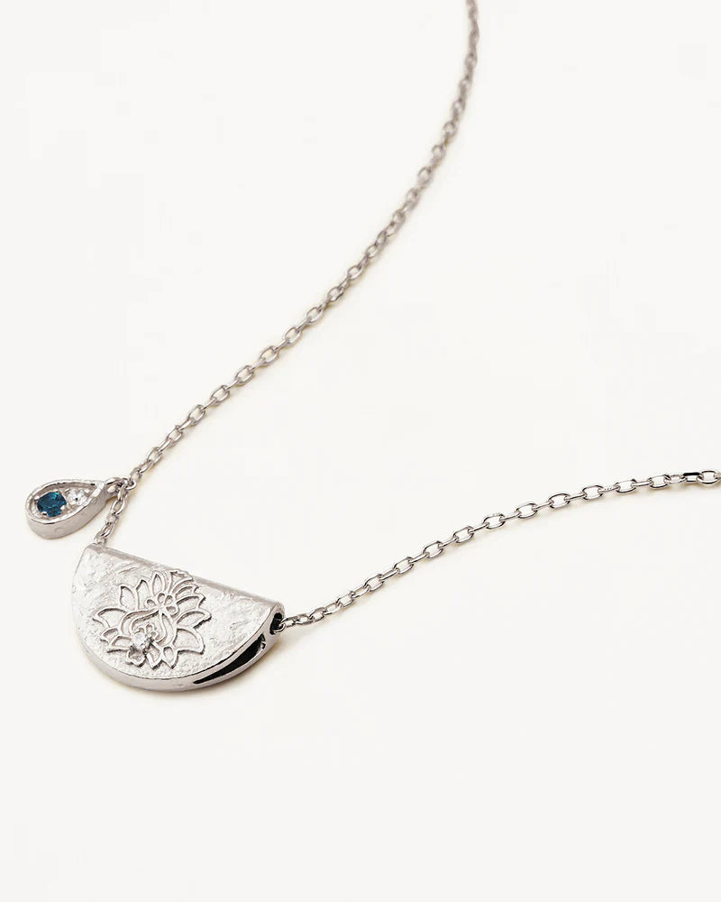 By Charlotte Sterling Silver Lotus December Birthstone Necklace - Blue Topaz
