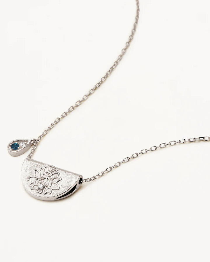 By Charlotte Sterling Silver Lotus December Birthstone Necklace - Blue Topaz