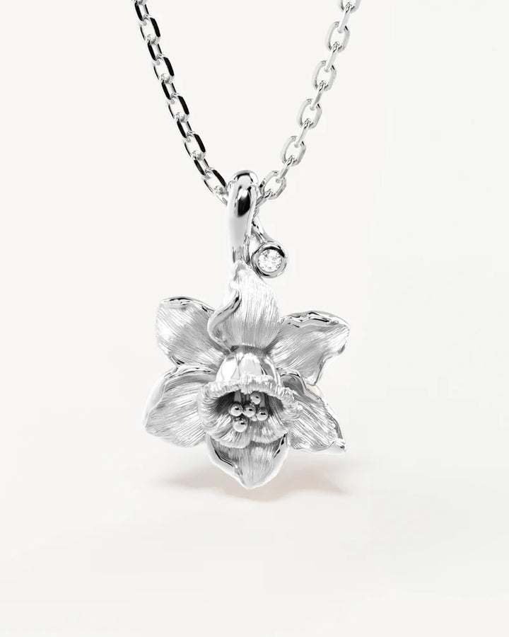 By Charlotte Sterling Silver March Birth Flower Necklace - Daffodil