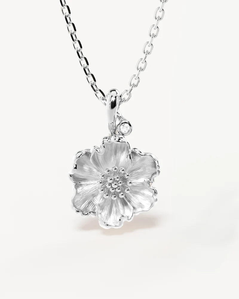 By Charlotte Sterling Silver August Birth Flower Necklace - Poppy