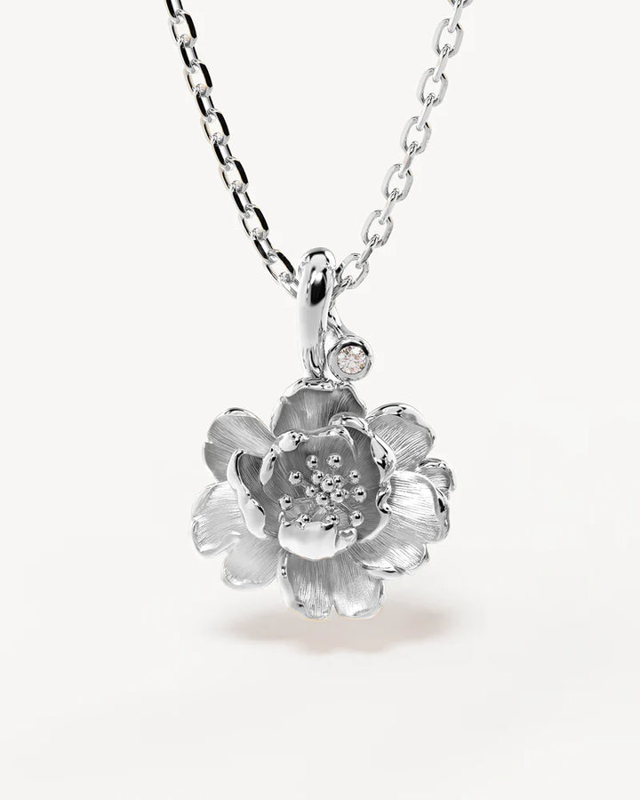 By Charlotte Sterling Silver November Birth Flower Necklace - Peony