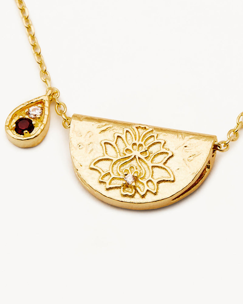 By Charlotte 18k Gold Vermeil Lotus January Birthstone Necklace - Garnet