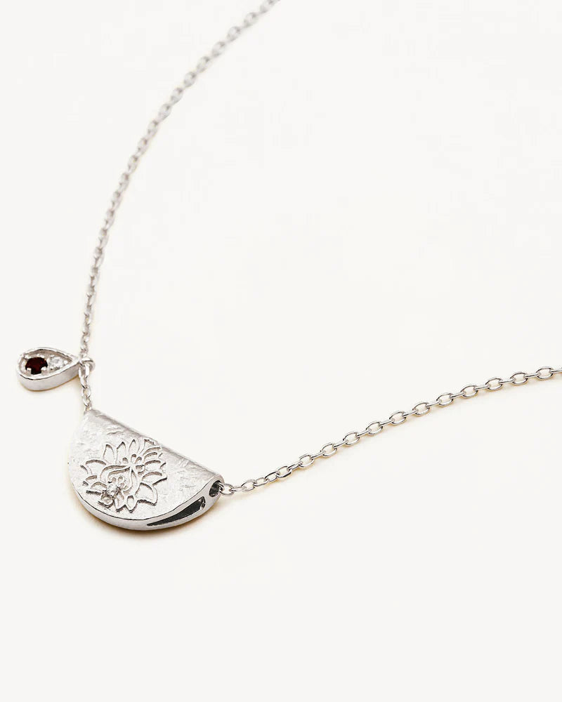 By Charlotte Sterling Silver Lotus January Birthstone Necklace - Garnet