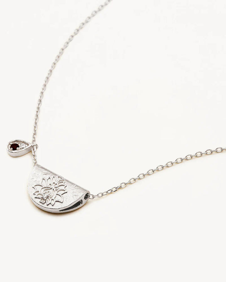 By Charlotte Sterling Silver Lotus January Birthstone Necklace - Garnet