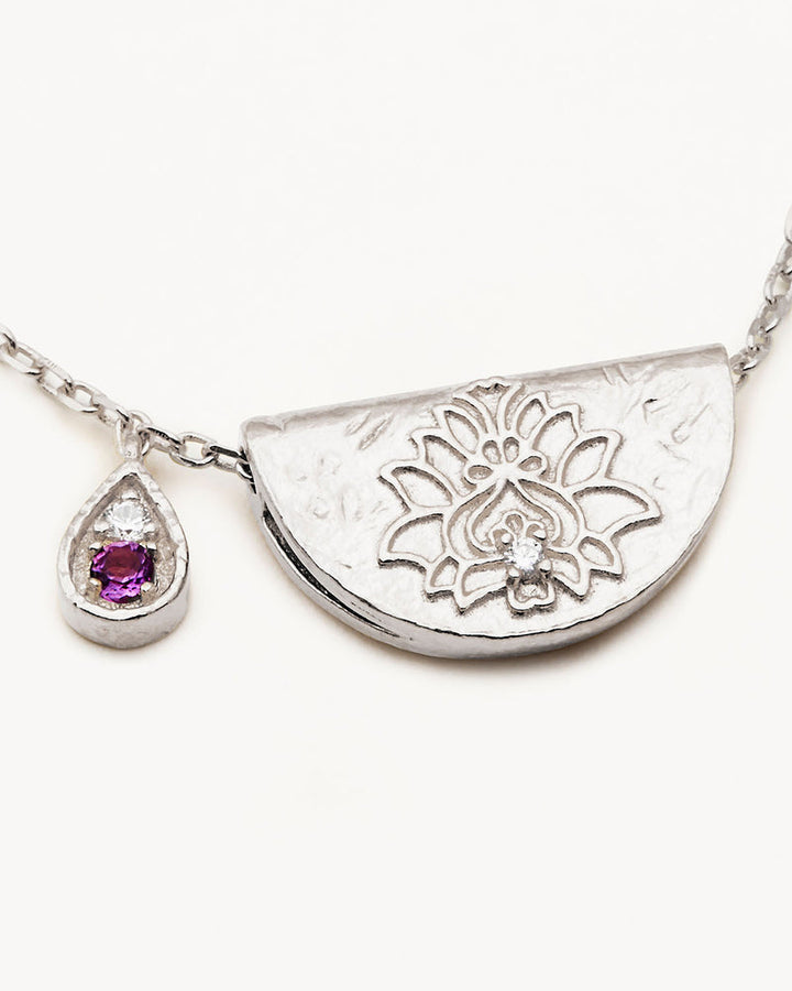By Charlotte Sterling Silver Lotus February Birthstone Necklace - Amethyst