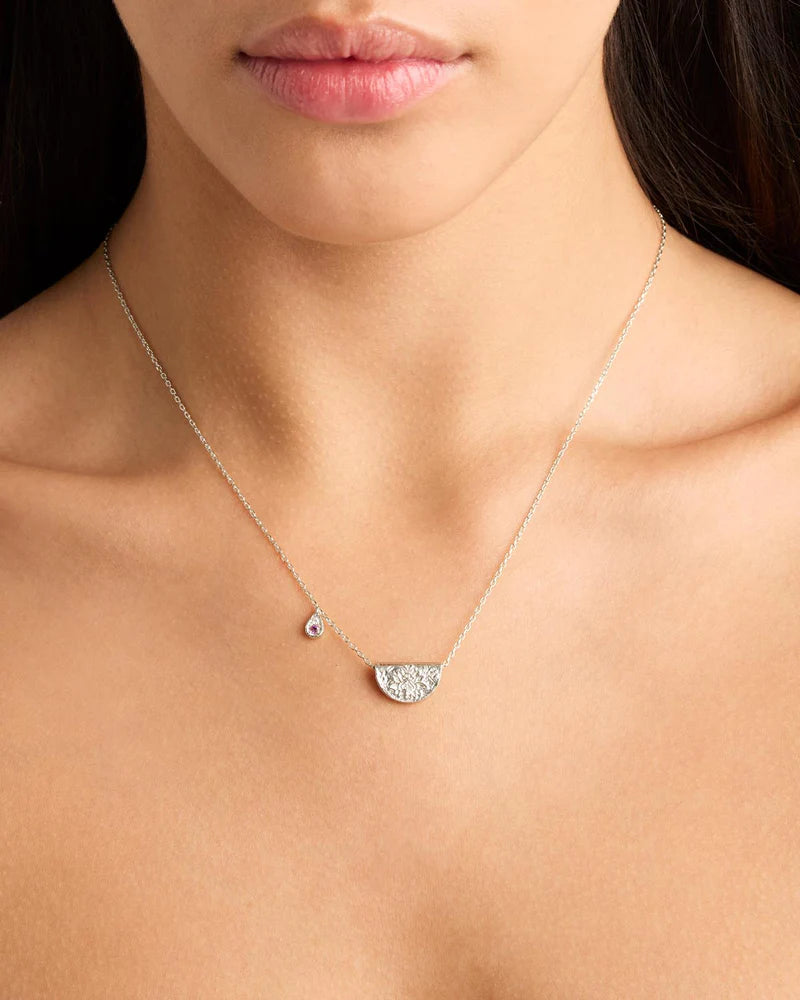 By Charlotte Sterling Silver Lotus February Birthstone Necklace - Amethyst