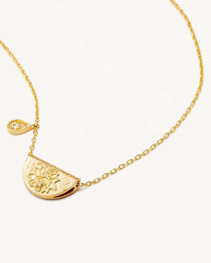 By Charlotte 18k Gold Vermeil Lotus April Birthstone Necklace - White Topaz