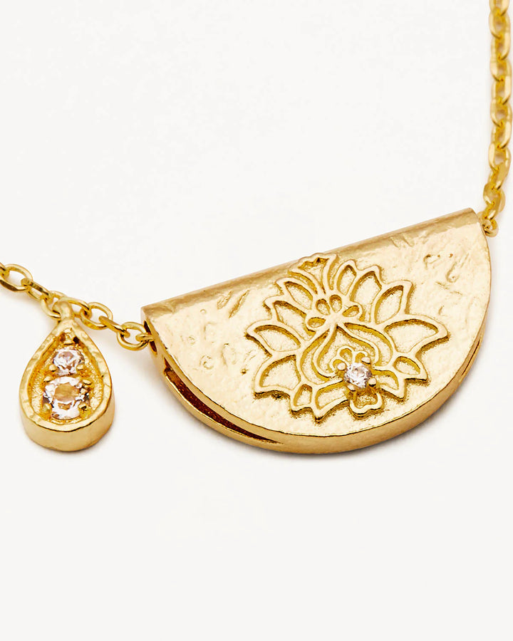 By Charlotte 18k Gold Vermeil Lotus April Birthstone Necklace - White Topaz