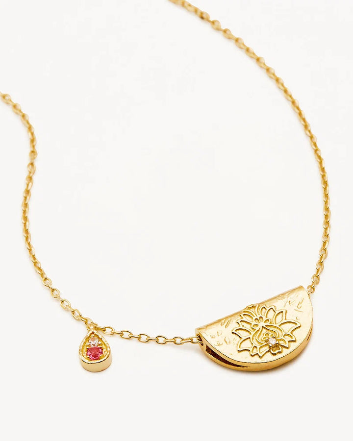 By Charlotte 18k Gold Vermeil Lotus October Birthstone Necklace - Pink Tourmaline