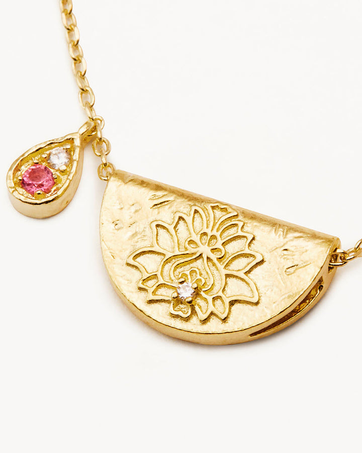 By Charlotte 18k Gold Vermeil Lotus October Birthstone Necklace - Pink Tourmaline