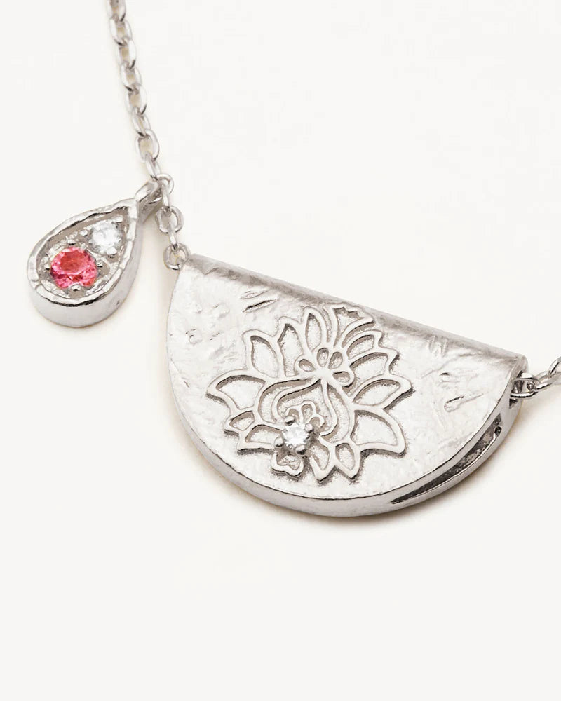 By Charlotte Sterling Silver Lotus October Birthstone Necklace - Pink Tourmaline