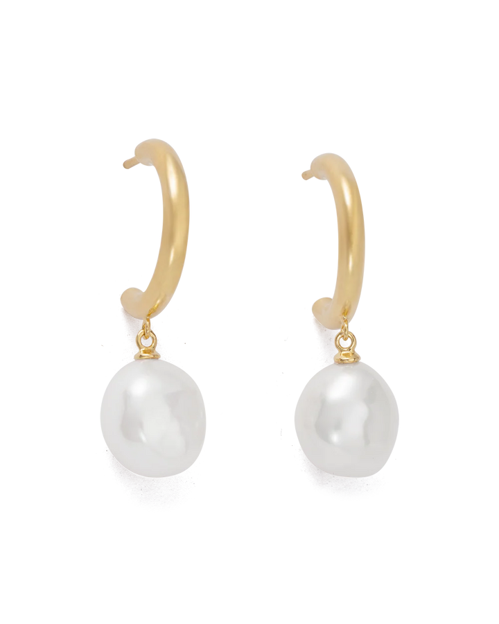 Kirstin Ash Pearl Drop Hoops 18ct Gold Plated