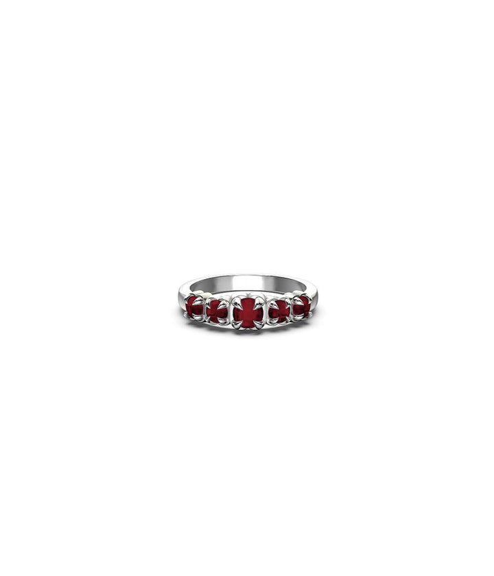 Stolen Silver Halo Cluster Ring - Red Garnet