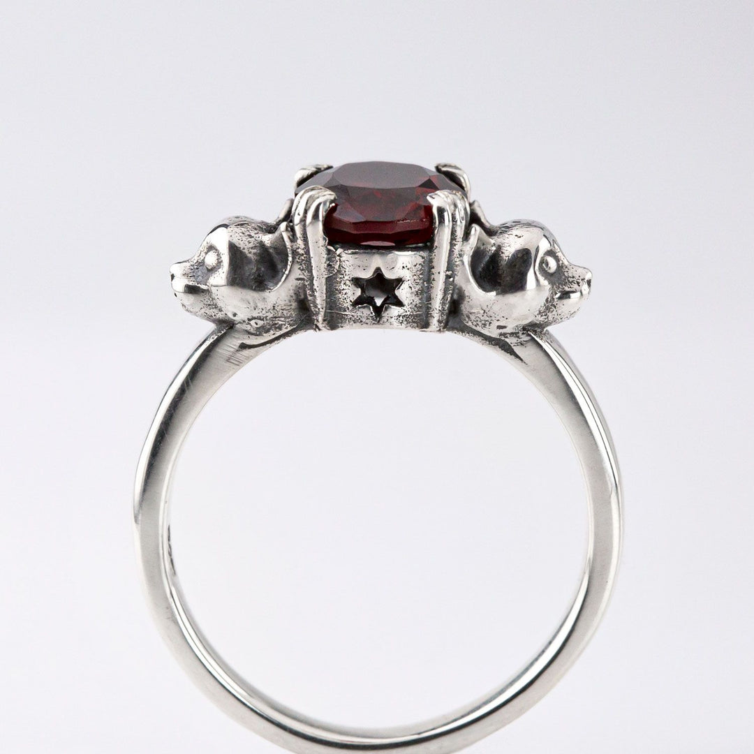 Nick Von K Sterling Silver with Garnet Salem Cat Ring