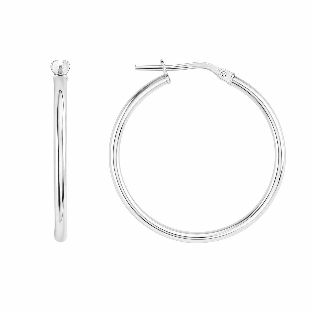 LT Sterling Silver Round Tube 30mm Hoop Earrings