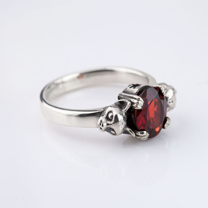 Nick Von K Sterling Silver with Garnet Salem Cat Ring