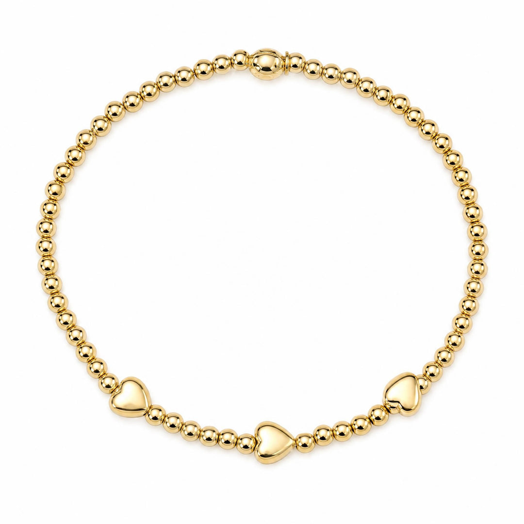 LT Gold Plated 3 Hearts Stretch Bracelet