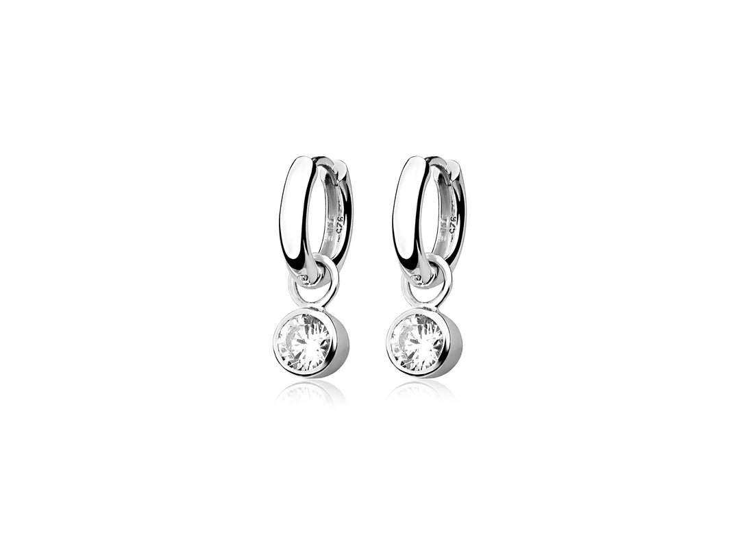 LT Sterling Silver Solitaire CZ Drop Huggies