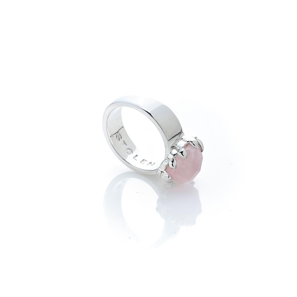 Stolen Silver Love Claw Ring  - Rose Quartz