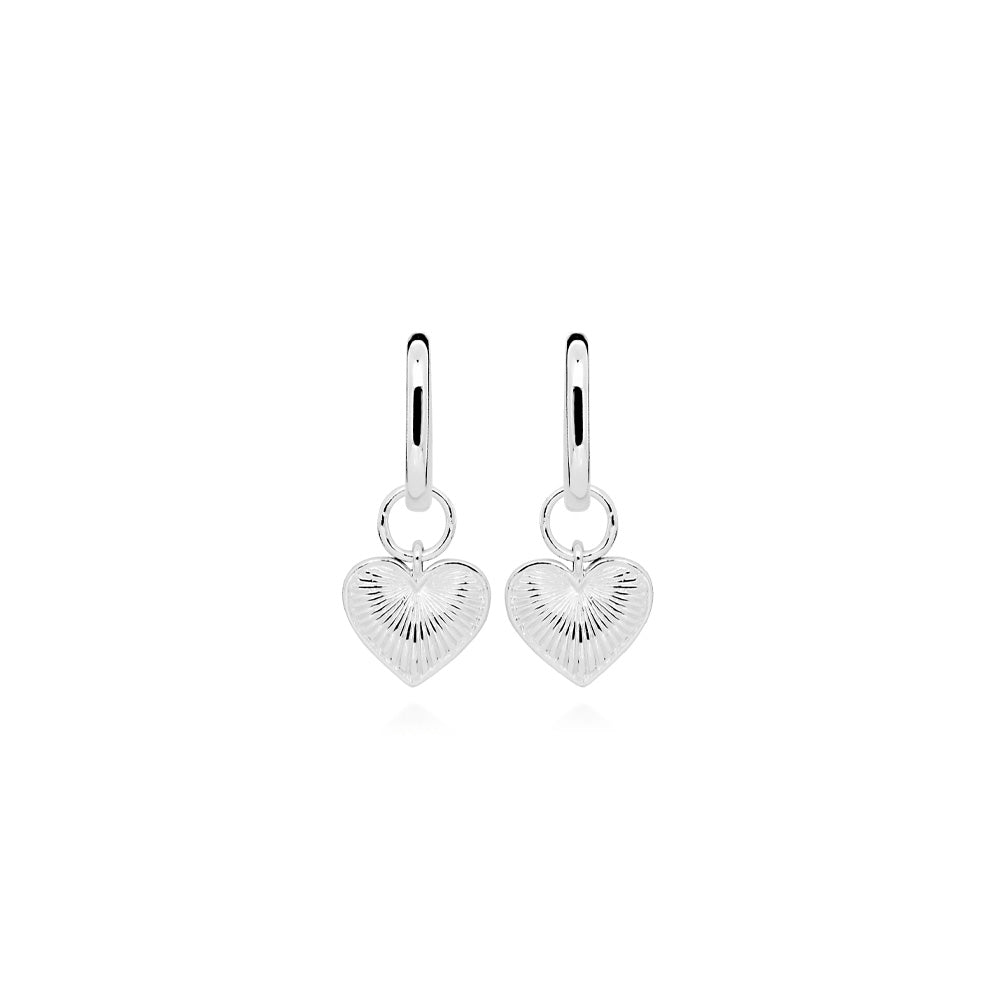 LT Sterling Silver Sunburst Heart on Square Huggies