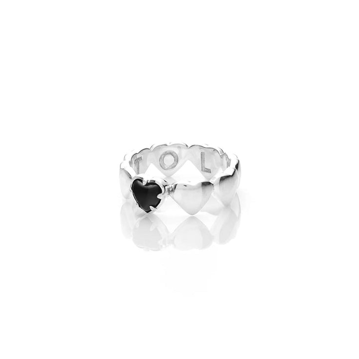 Stolen Silver Band Of Hearts Ring- Onyx