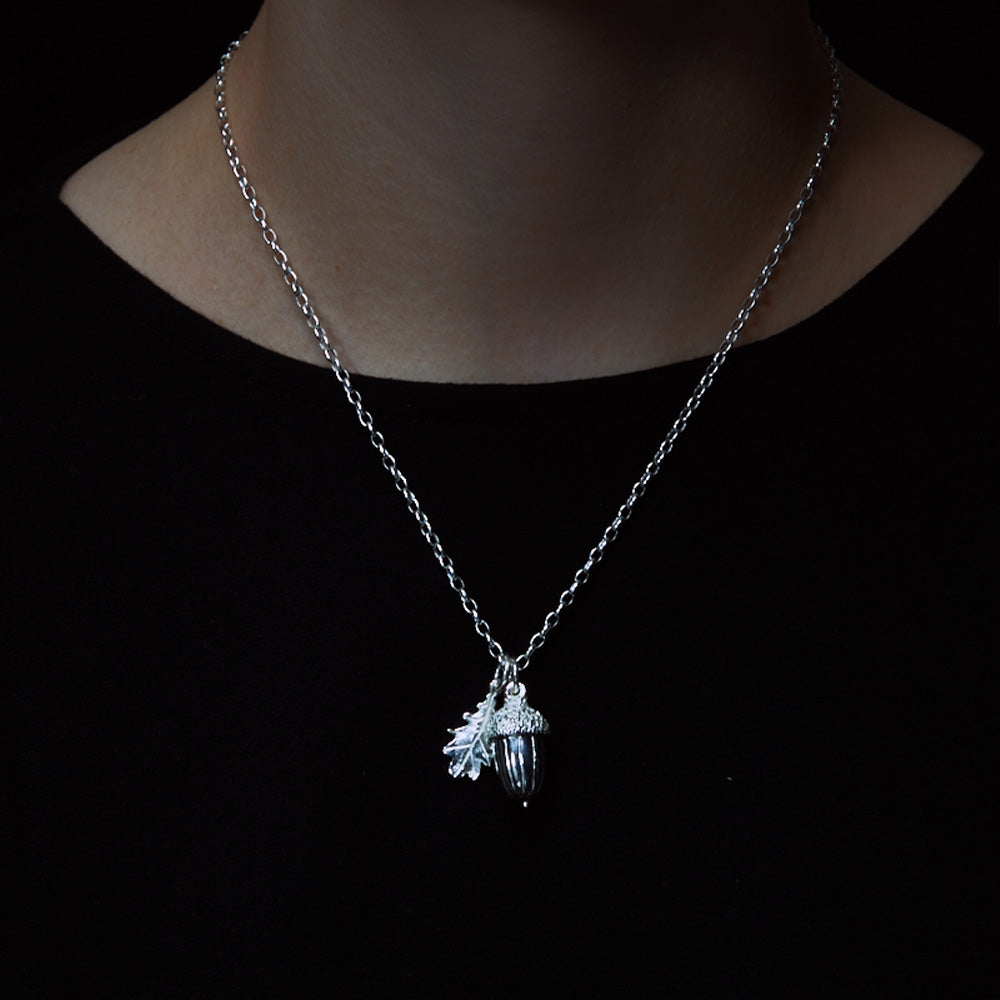 Karen Walker Silver Acorn & Leaf Necklace