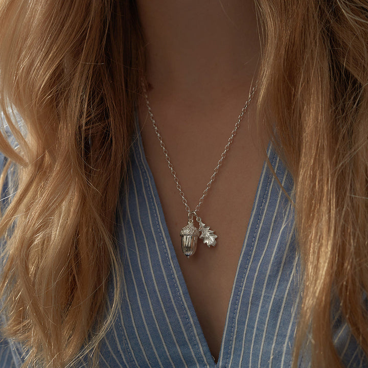 Karen Walker Silver Acorn & Leaf Necklace