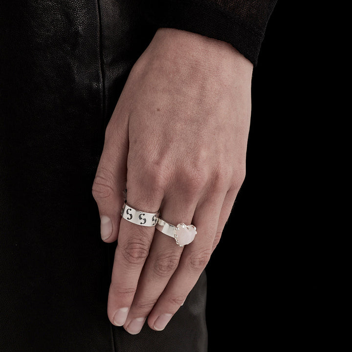 Stolen Silver Love Claw Ring  - Rose Quartz