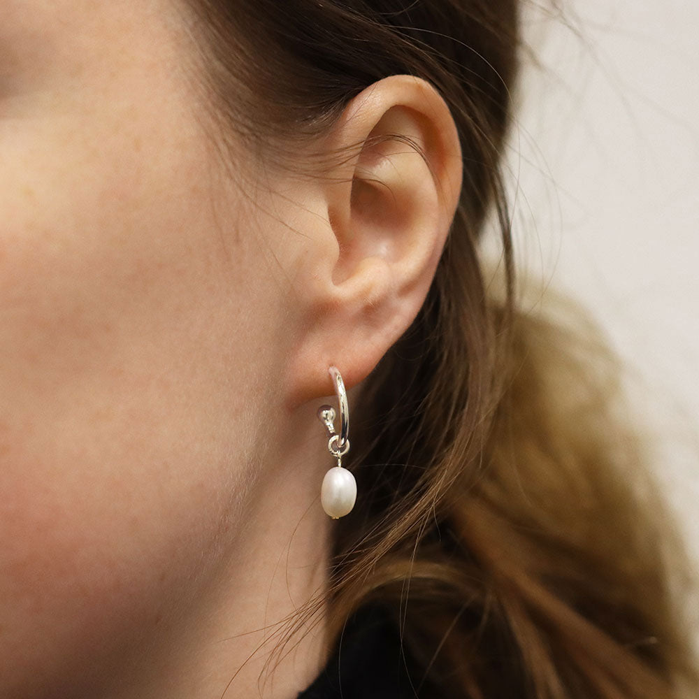 LT Sterling Silver Mini Baroque Pearl Hoop Earrings