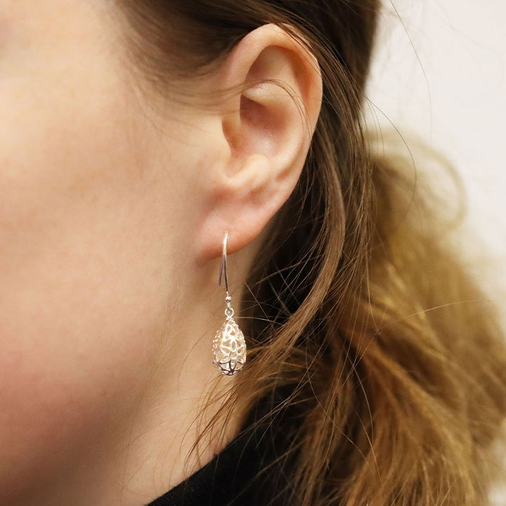 LT Sterling Silver Filigree Flower Teardrop Earrings