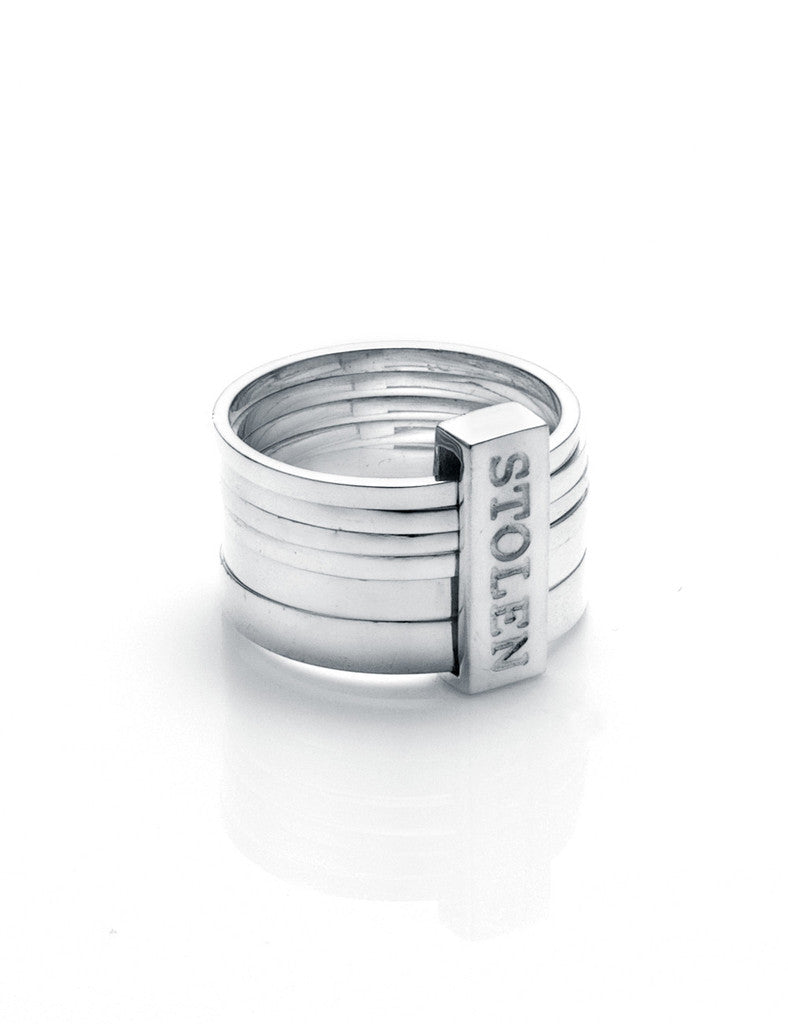 Stolen Girlfiends Club Silver Six Piece Band Ring